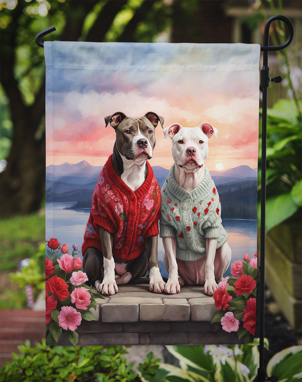 Pit Bull Terrier Two Hearts Garden Flag