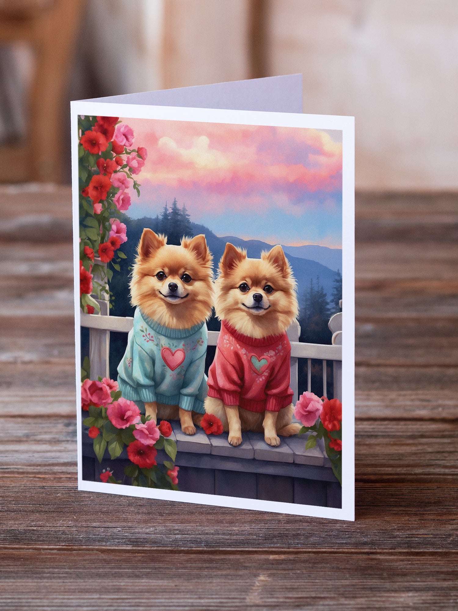 Pomeranian Two Hearts Greeting Cards Pack of 8