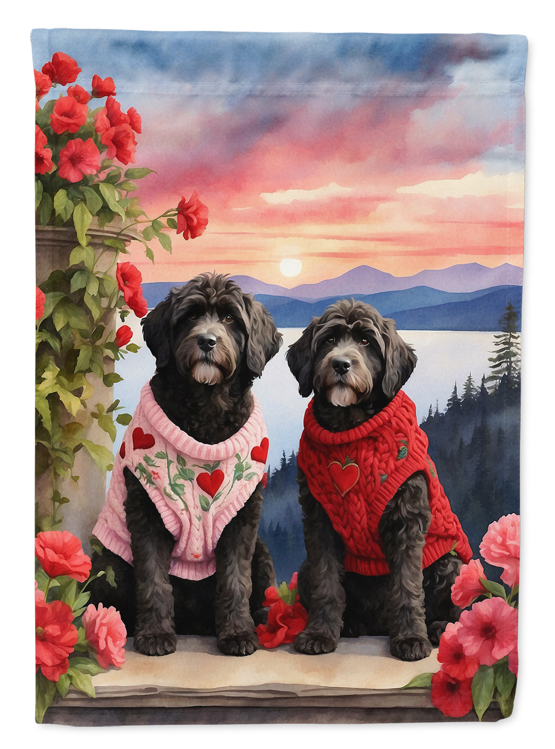 Buy this Portuguese Water Dog Two Hearts House Flag