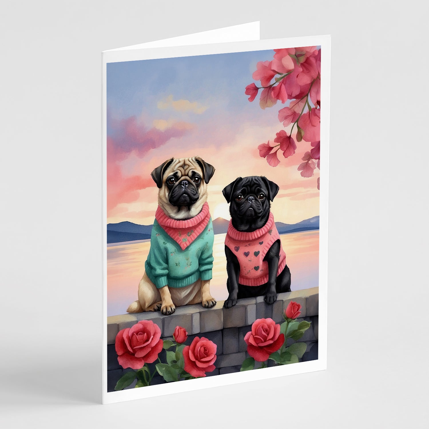 Buy this Pug Two Hearts Greeting Cards Pack of 8