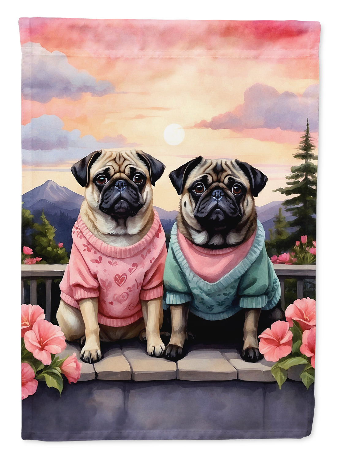 Buy this Pug Two Hearts House Flag