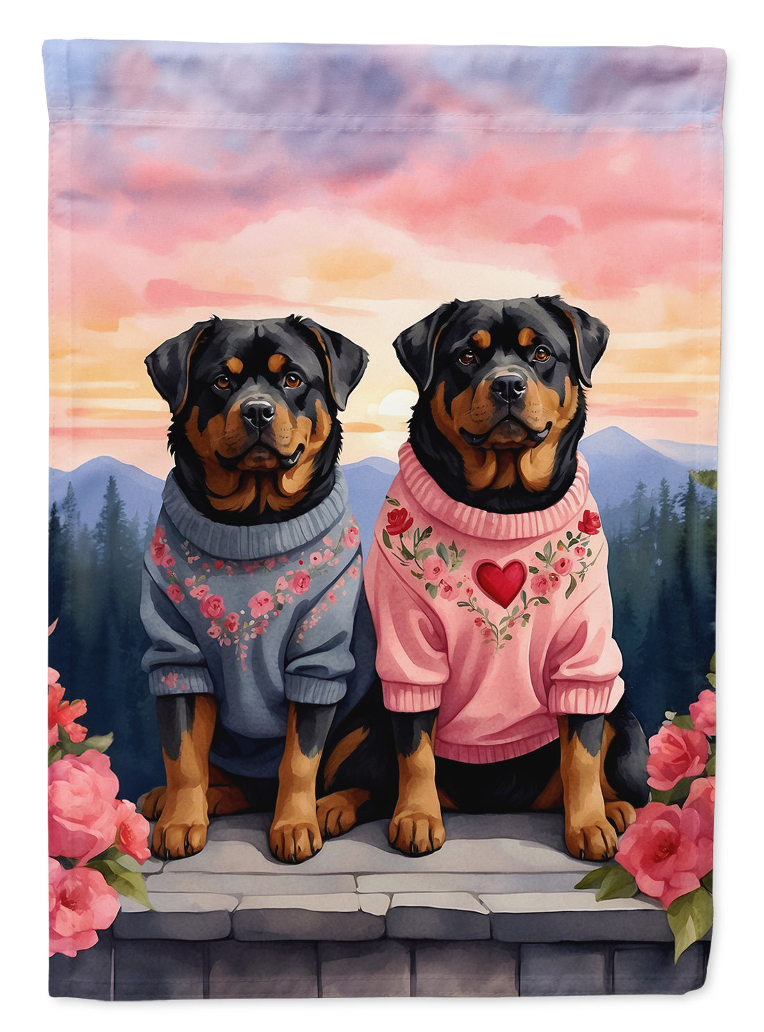 Buy this Rottweiler Two Hearts House Flag
