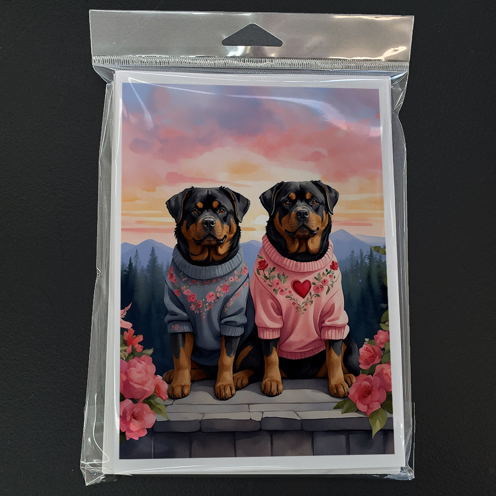 Rottweiler Two Hearts Greeting Cards Pack of 8