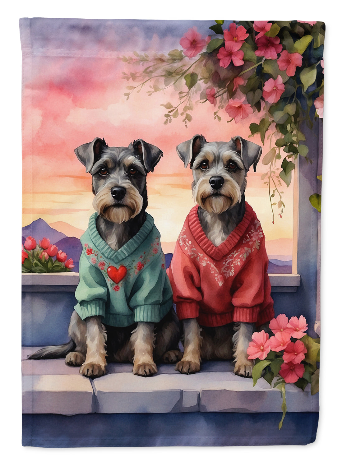 Buy this Schnauzer Two Hearts House Flag