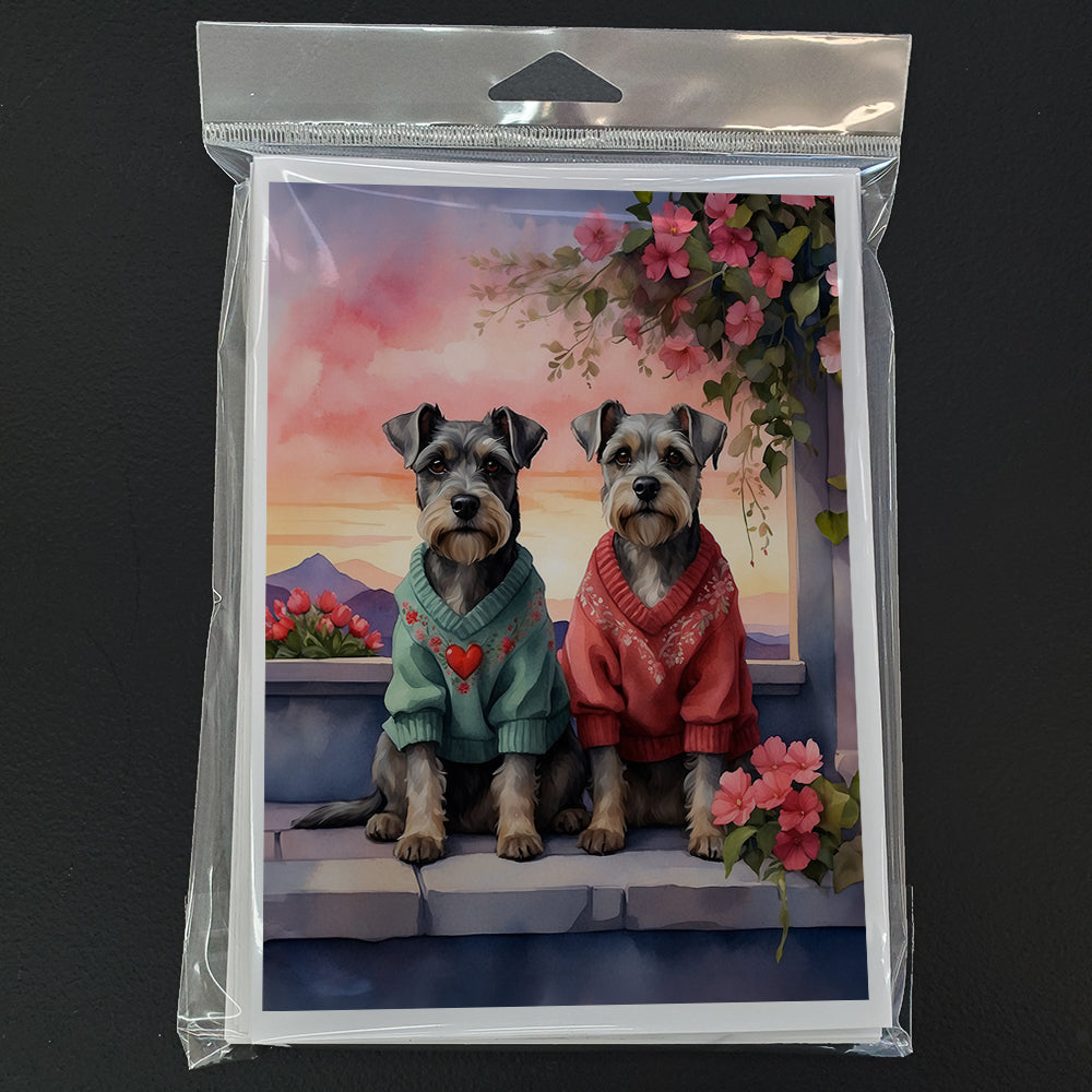 Schnauzer Two Hearts Greeting Cards Pack of 8