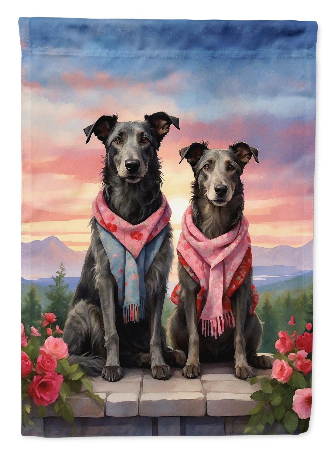 Buy this Scottish Deerhound Two Hearts House Flag