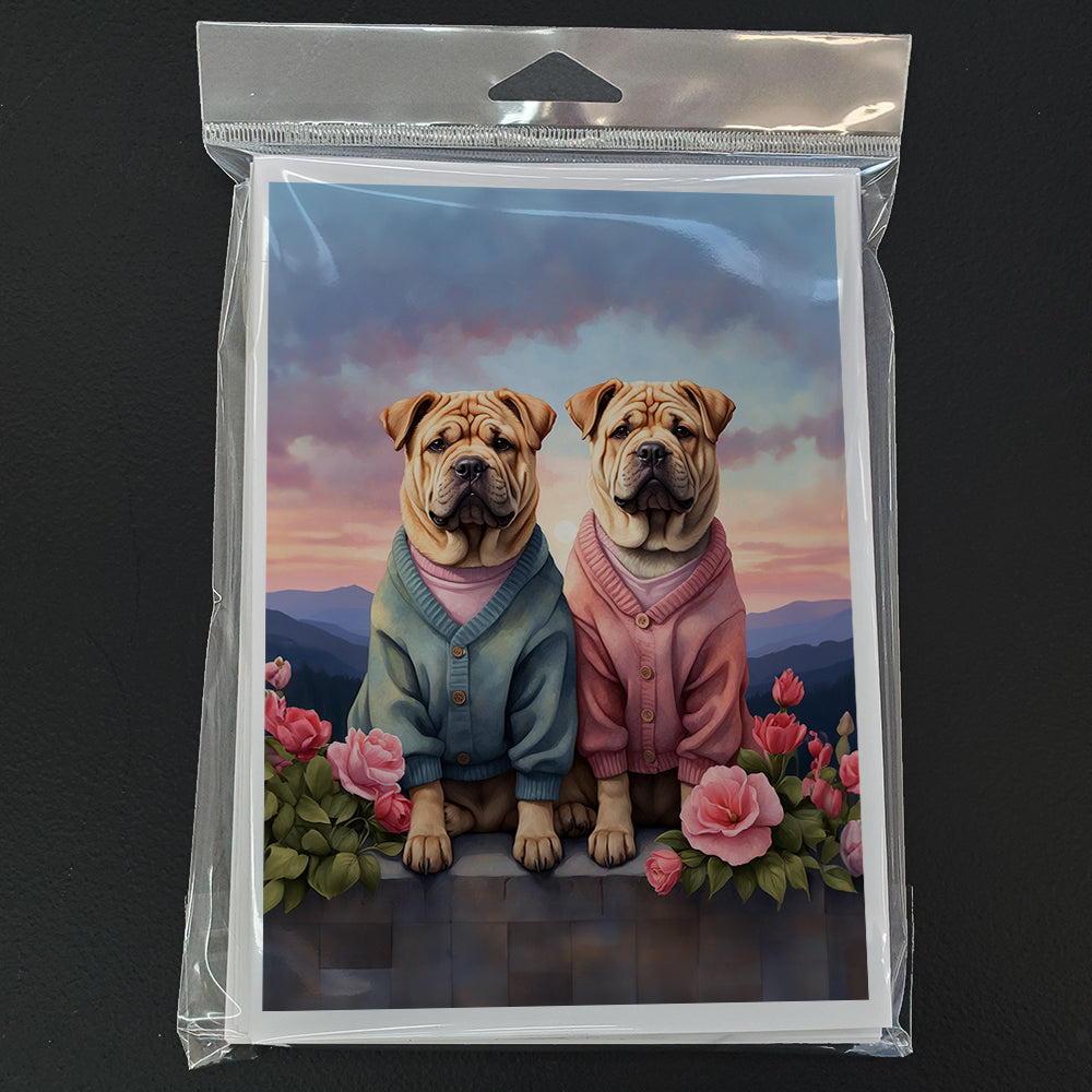 Shar Pei Two Hearts Greeting Cards Pack of 8