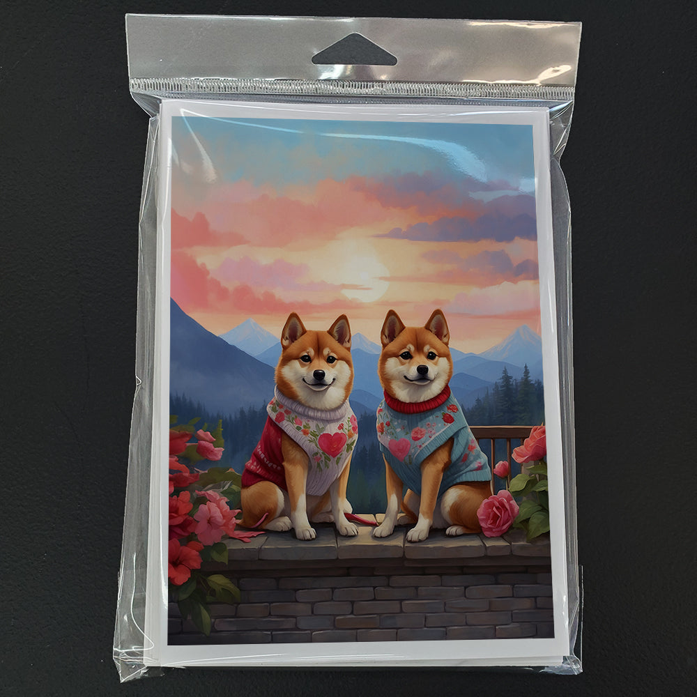 Shiba Inu Two Hearts Greeting Cards Pack of 8