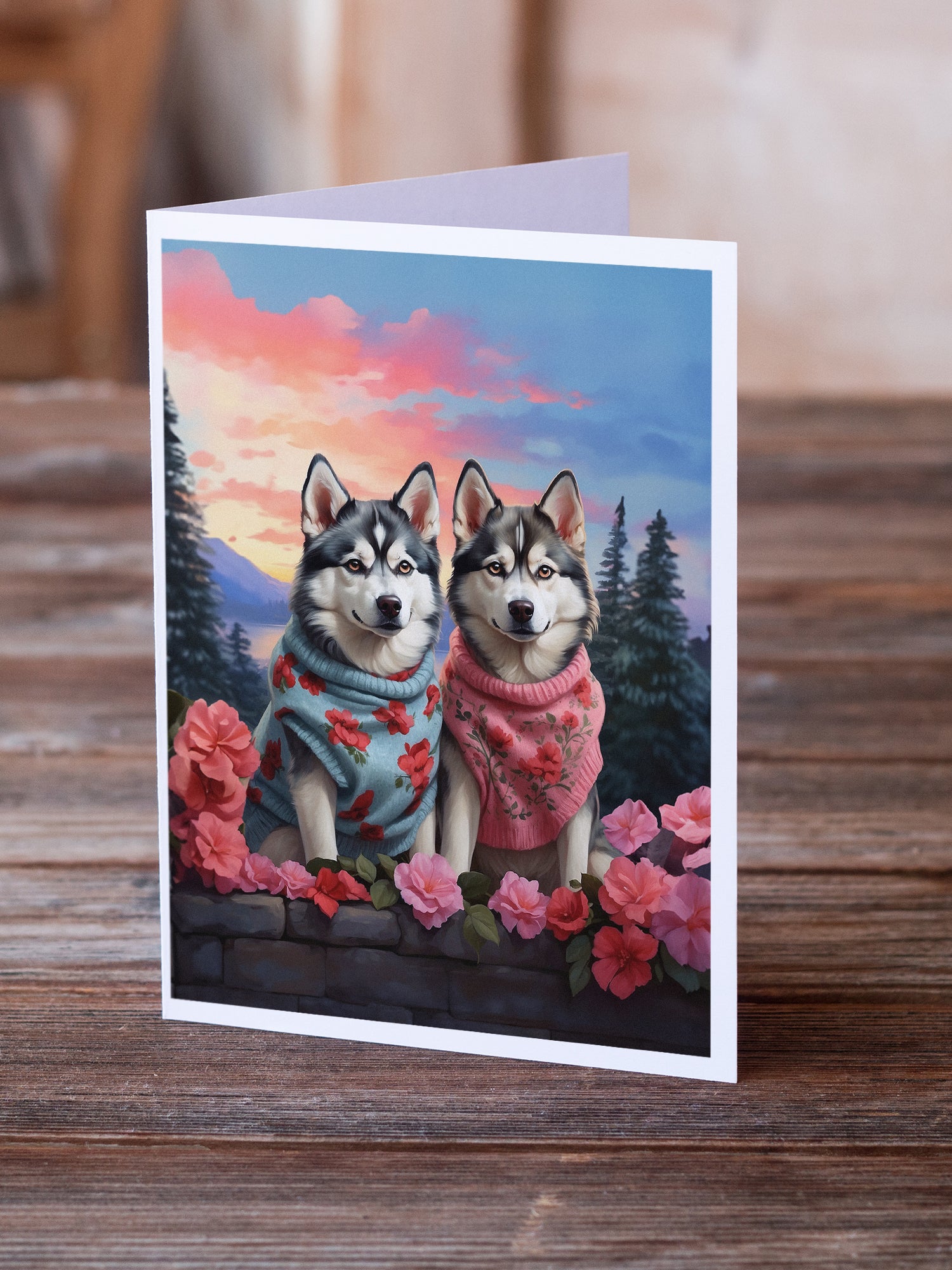 Buy this Siberian Husky Two Hearts Greeting Cards Pack of 8