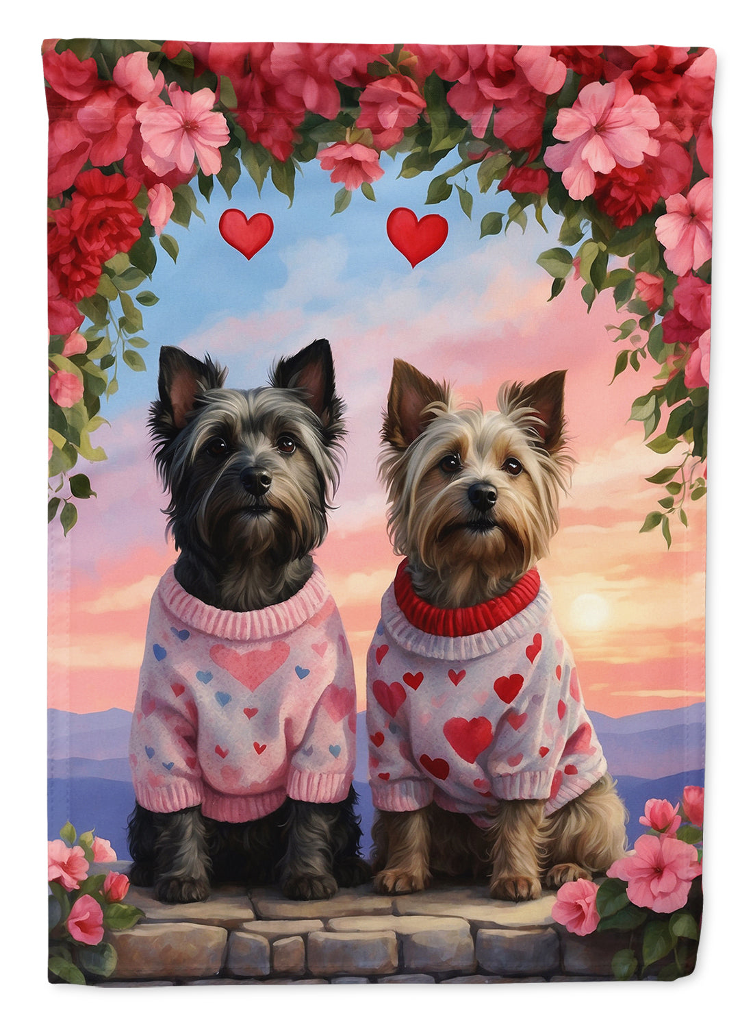 Buy this Skye Terrier Two Hearts House Flag