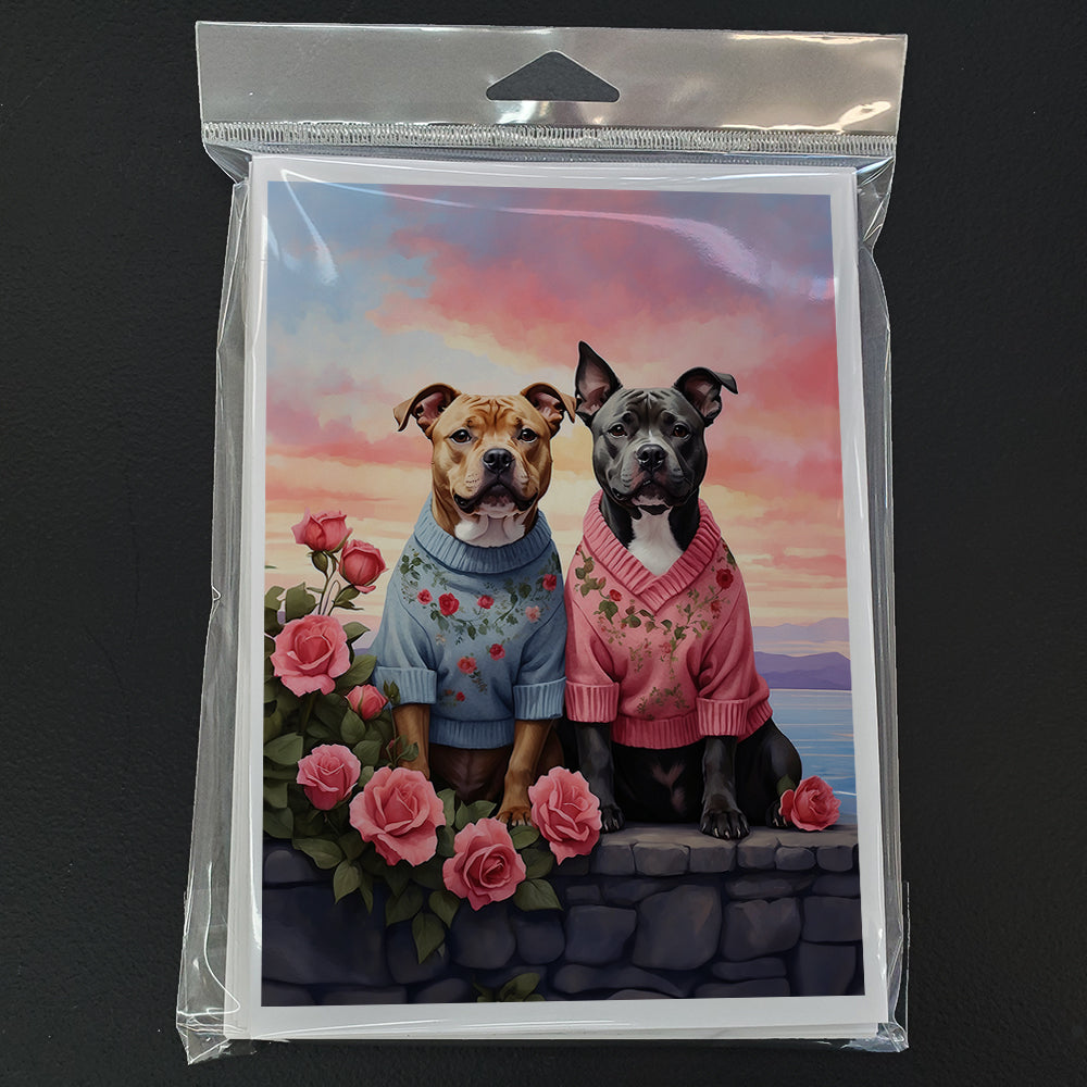 Staffordshire Bull Terrier Two Hearts Greeting Cards Pack of 8