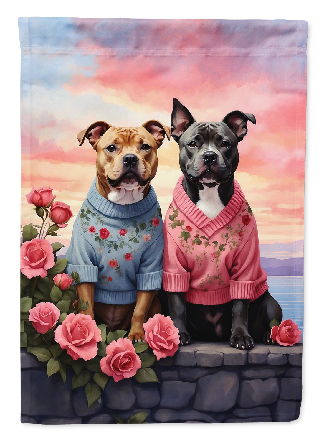 Buy this Staffordshire Bull Terrier Two Hearts Garden Flag