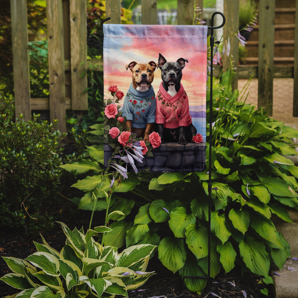 Staffordshire Bull Terrier Two Hearts Garden Flag