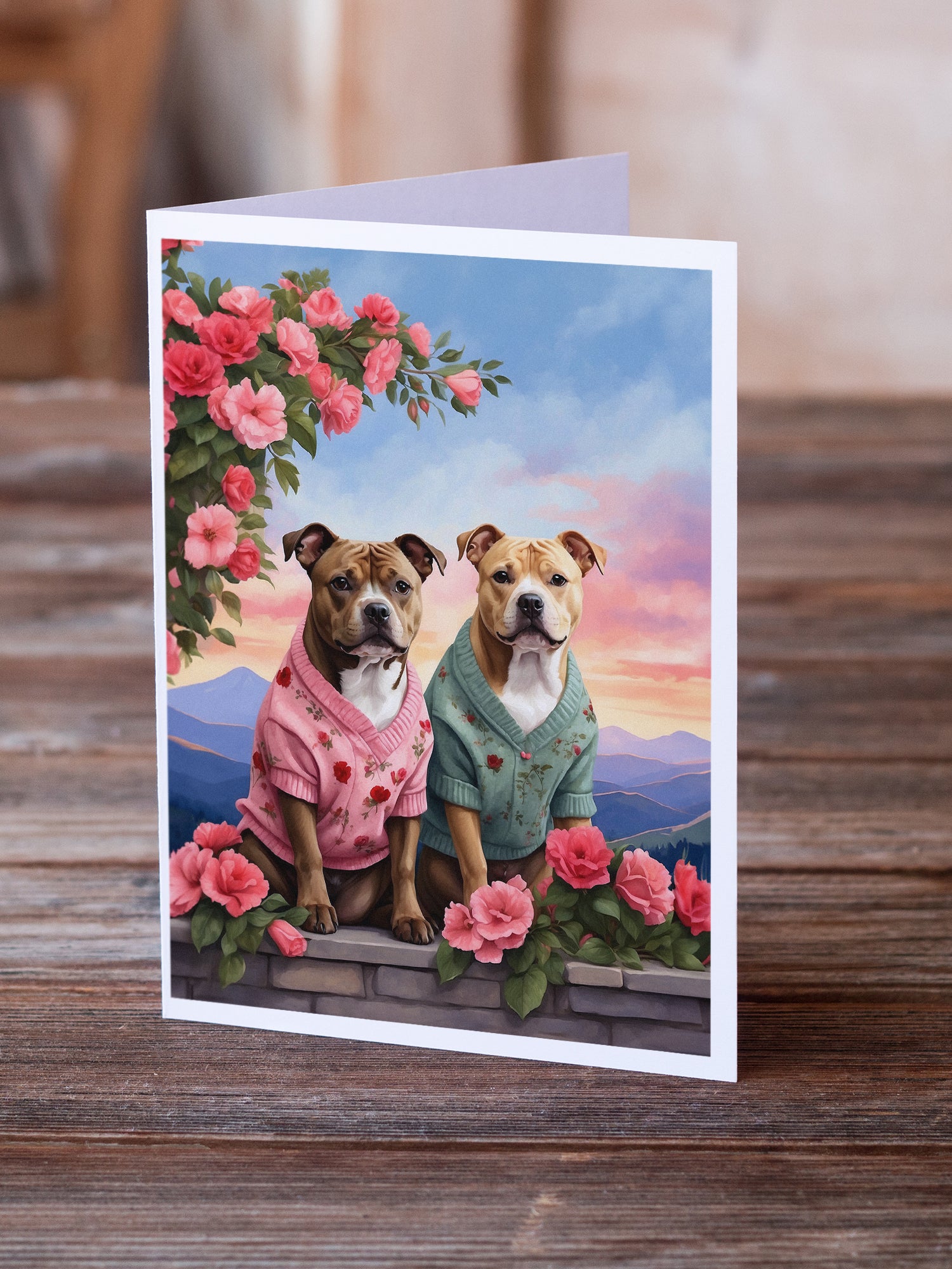 Buy this Staffordshire Bull Terrier Two Hearts Greeting Cards Pack of 8