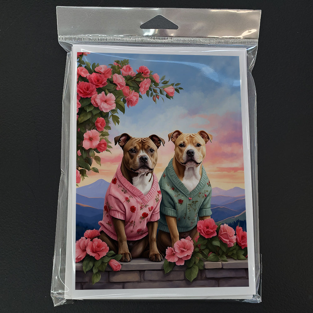 Staffordshire Bull Terrier Two Hearts Greeting Cards Pack of 8