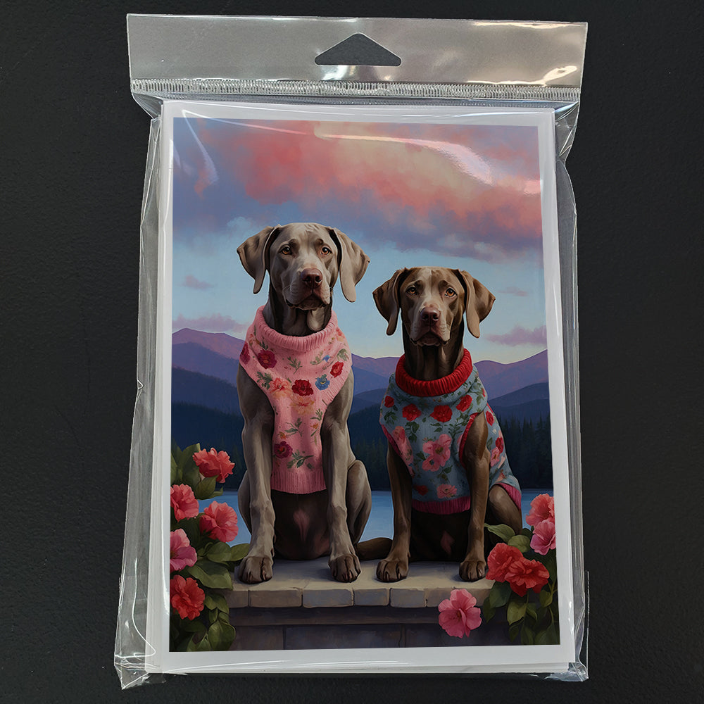 Weimaraner Two Hearts Greeting Cards Pack of 8