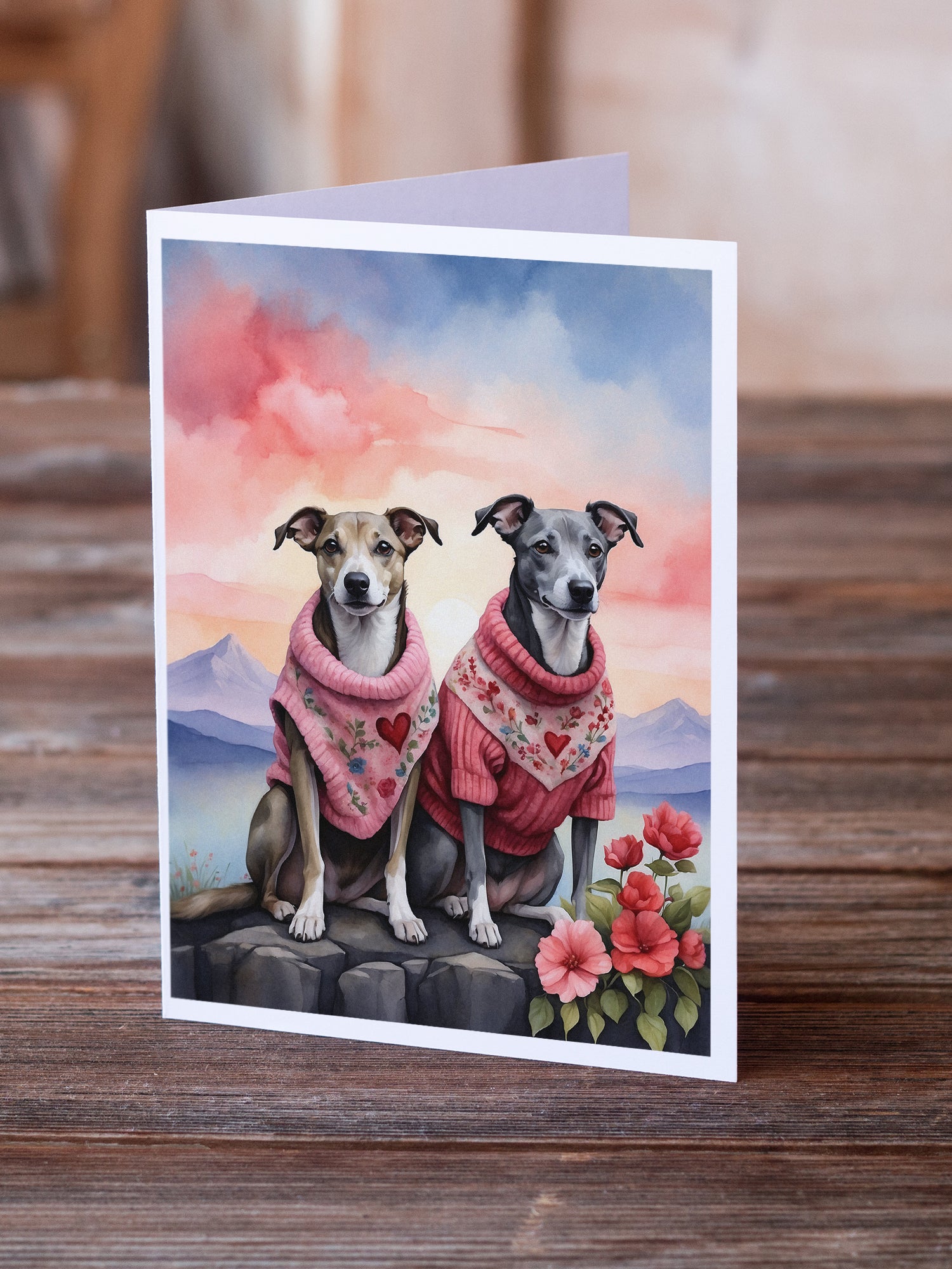 Buy this Whippet Two Hearts Greeting Cards Pack of 8