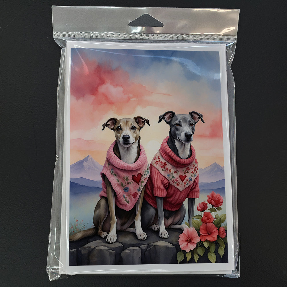 Whippet Two Hearts Greeting Cards Pack of 8