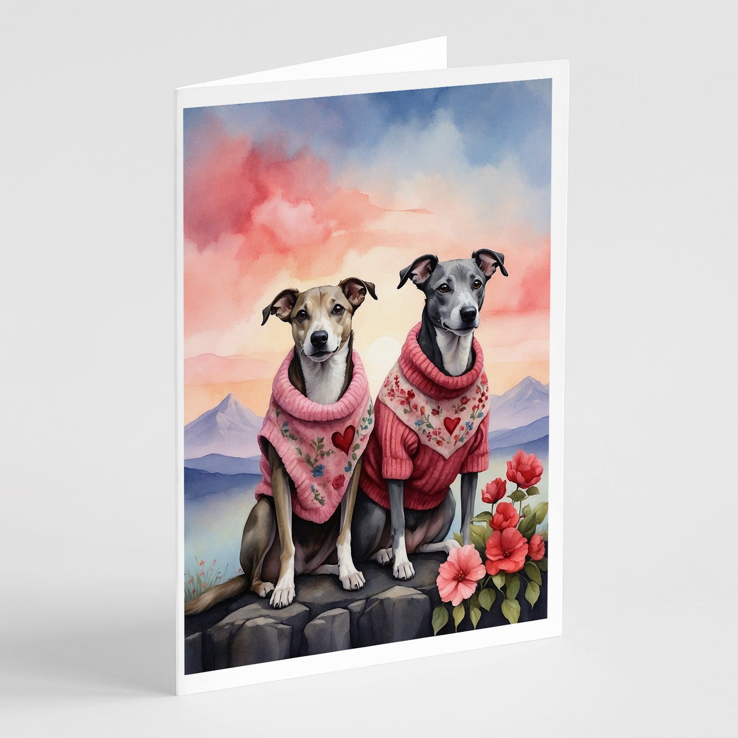 Buy this Whippet Two Hearts Greeting Cards Pack of 8