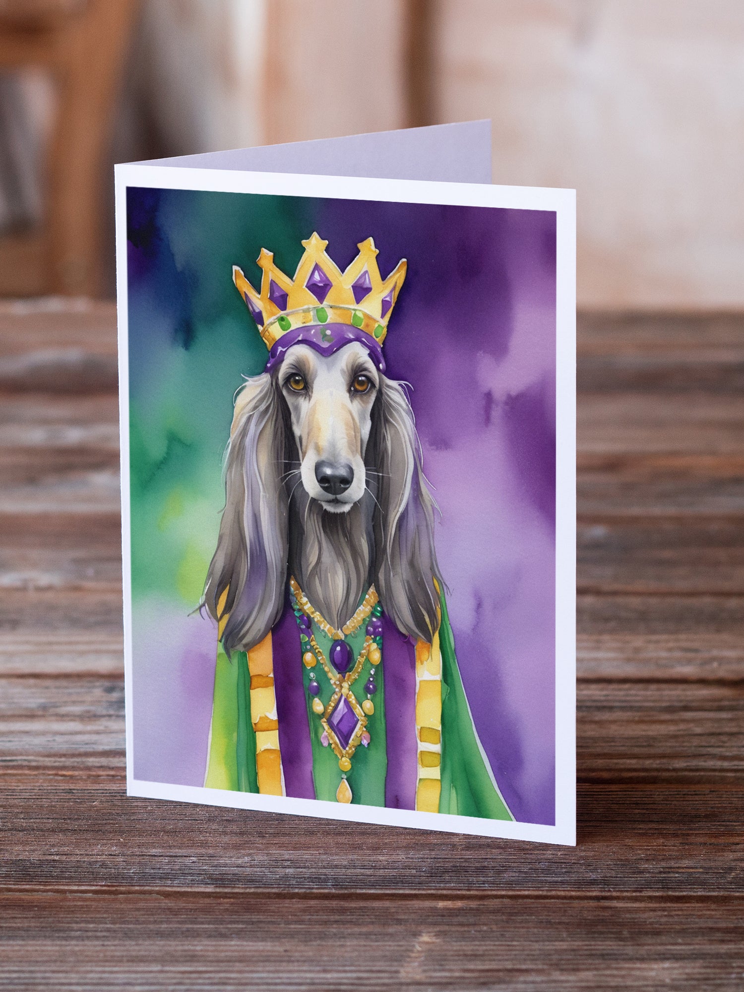 Afghan Hound King of Mardi Gras Greeting Cards Pack of 8