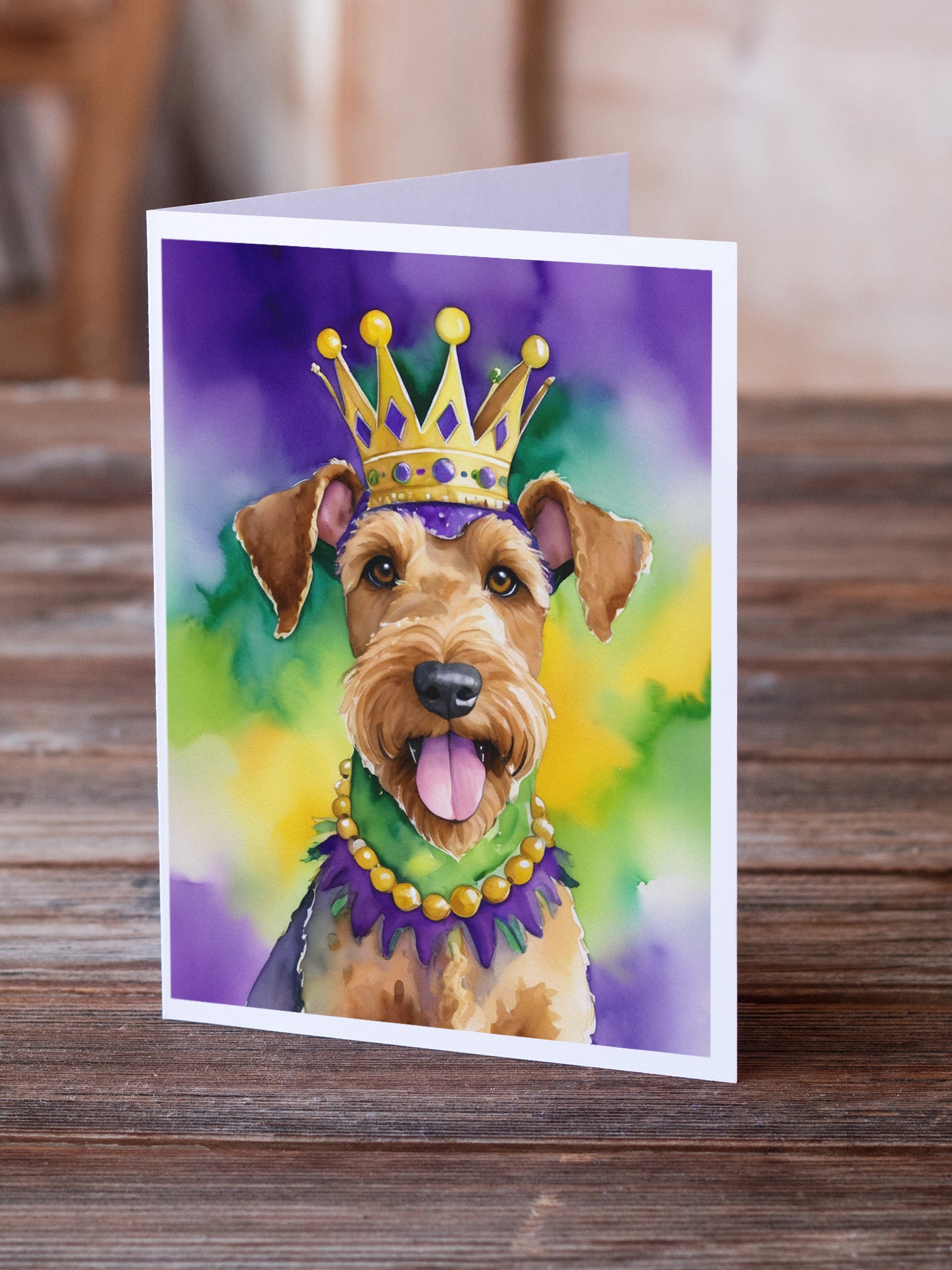Airedale Terrier King of Mardi Gras Greeting Cards Pack of 8