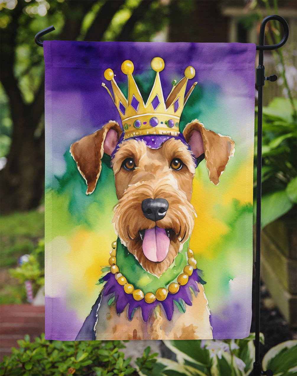 Airedale Terrier King of Mardi Gras Garden Flag