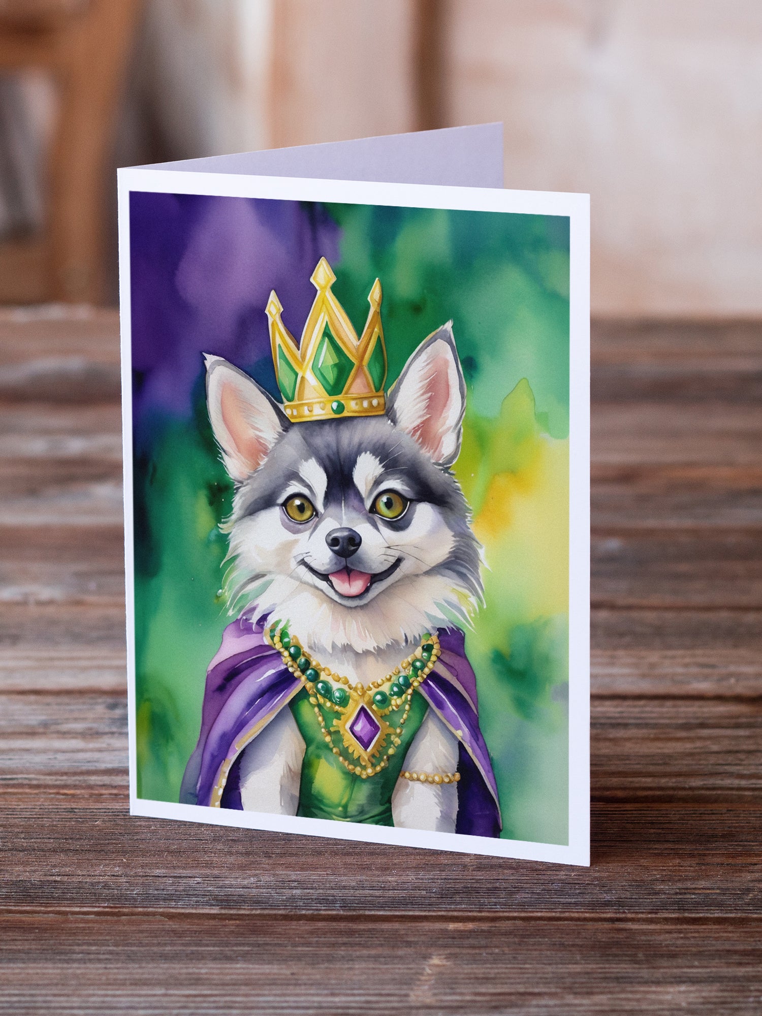 Alaskan Klee Kai King of Mardi Gras Greeting Cards Pack of 8