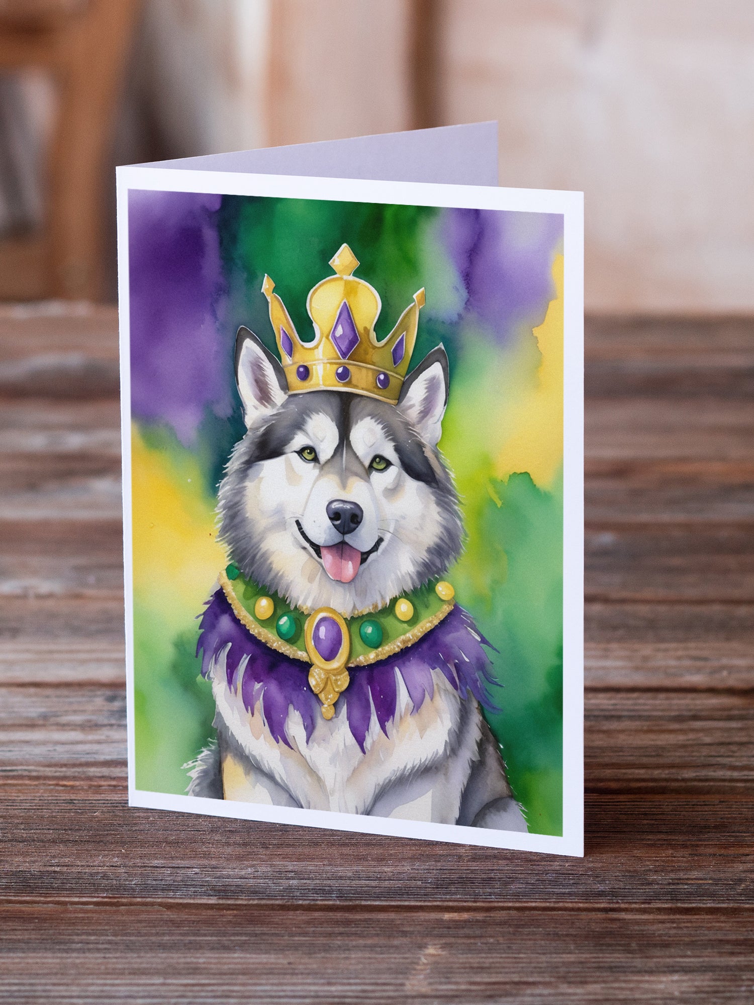 Alaskan Malamute King of Mardi Gras Greeting Cards Pack of 8