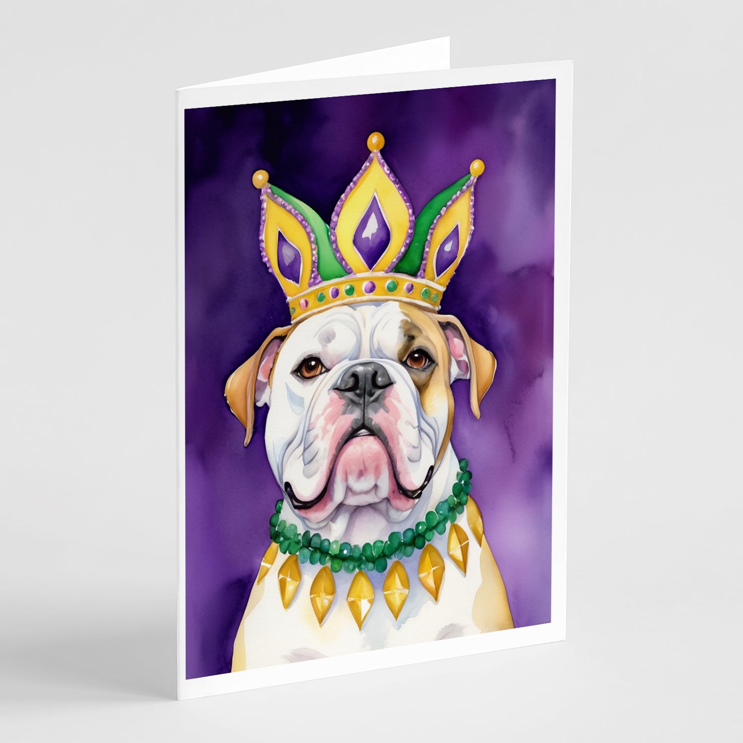 Buy this American Bulldog King of Mardi Gras Greeting Cards Pack of 8
