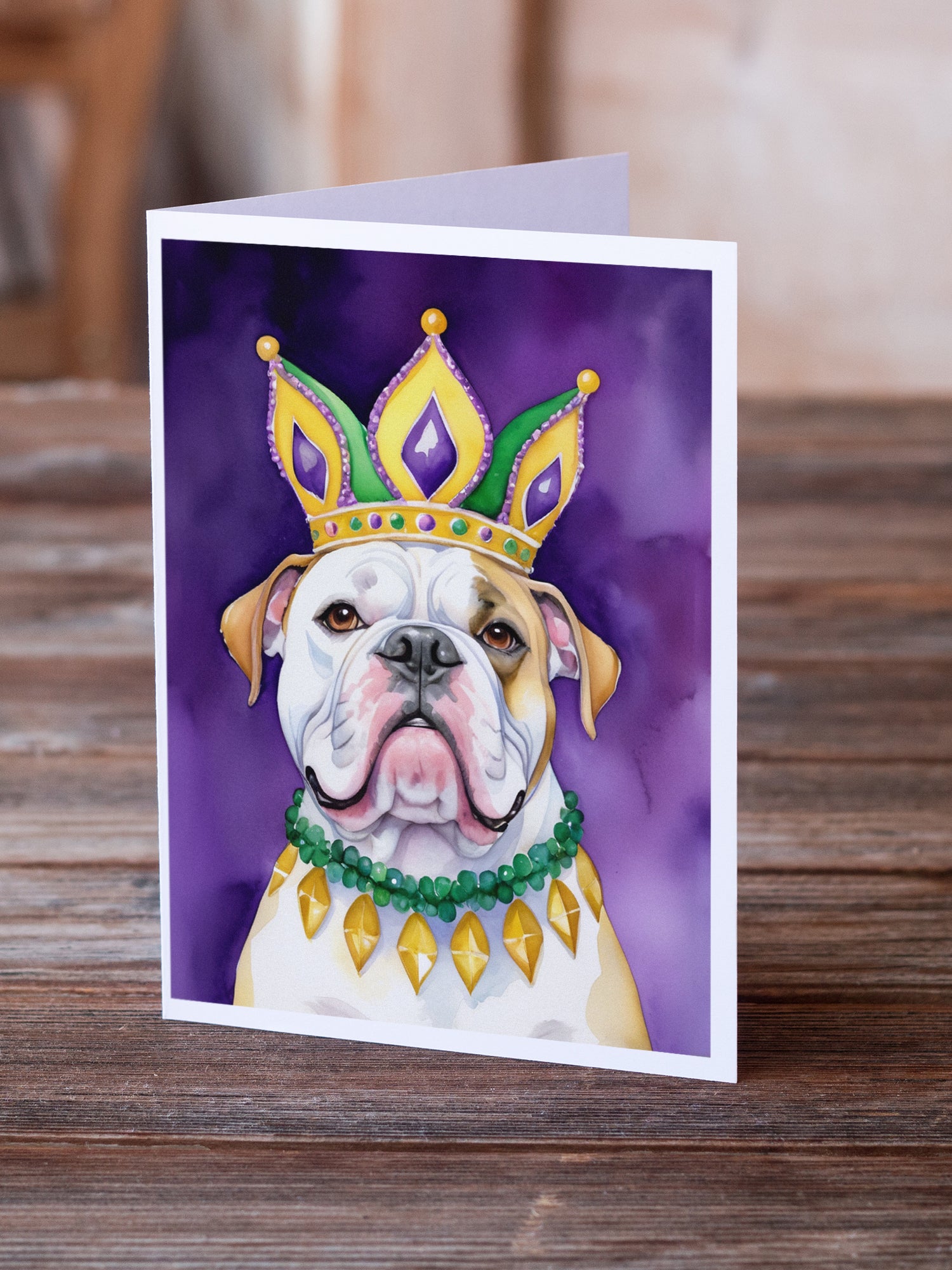 Buy this American Bulldog King of Mardi Gras Greeting Cards Pack of 8