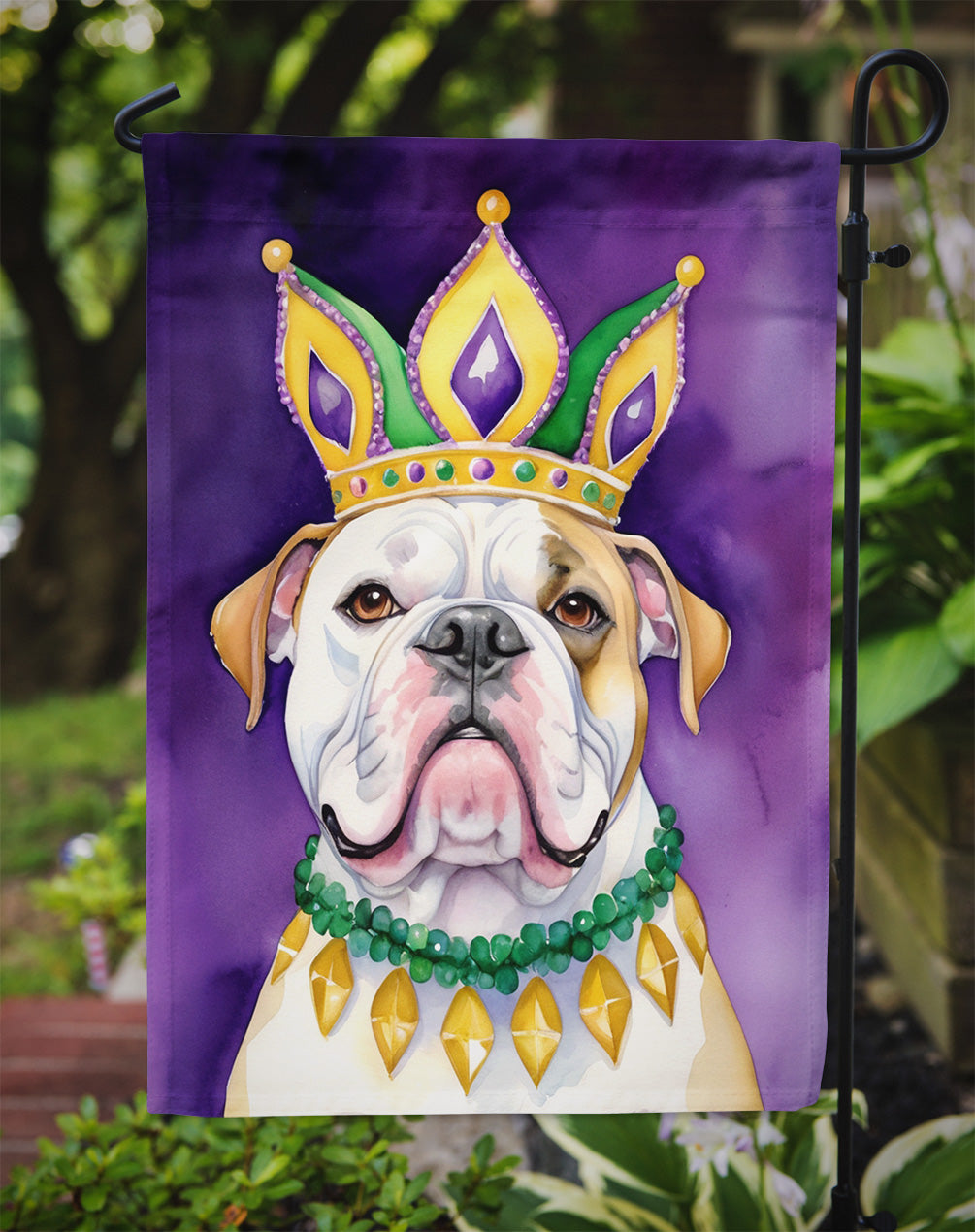 American Bulldog King of Mardi Gras Garden Flag