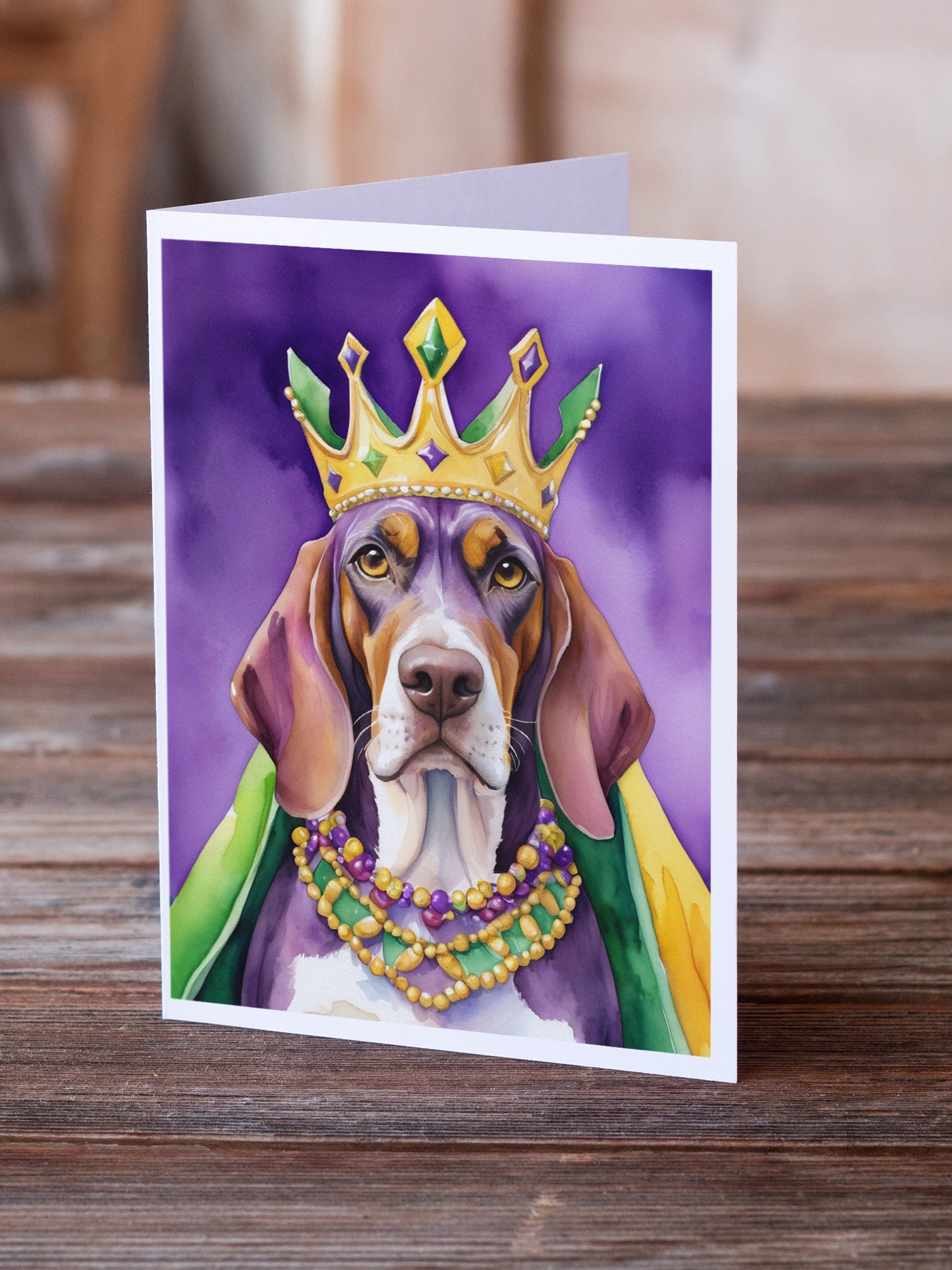 Buy this American English Coonhound King of Mardi Gras Greeting Cards Pack of 8