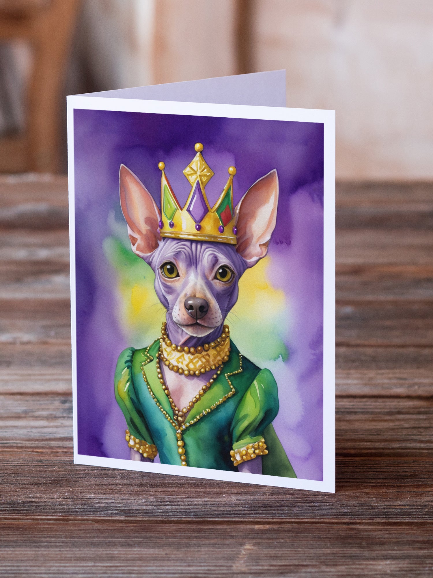 American Hairless Terrier King of Mardi Gras Greeting Cards Pack of 8