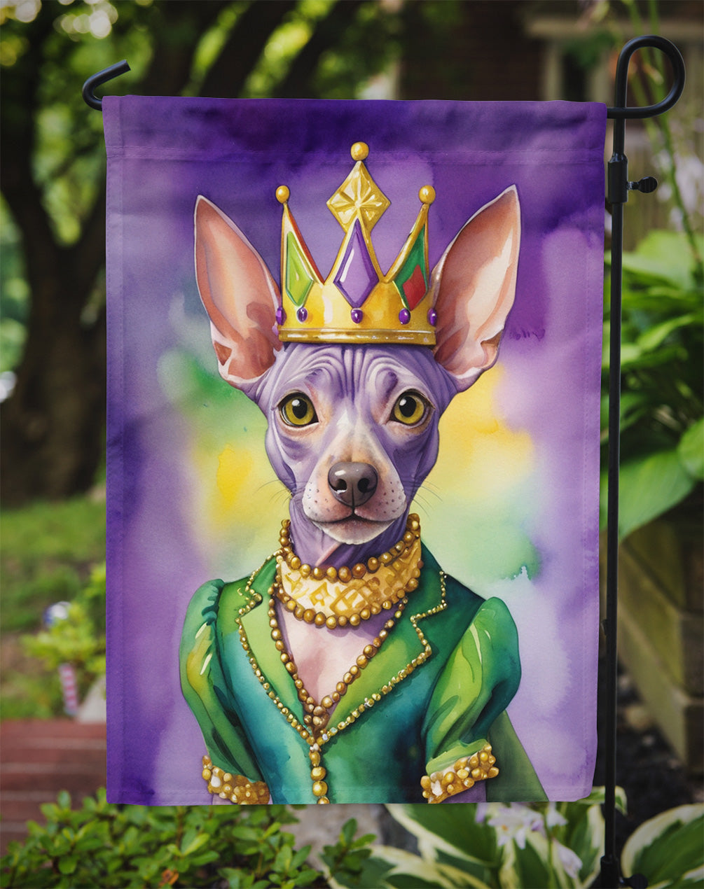 American Hairless Terrier King of Mardi Gras Garden Flag