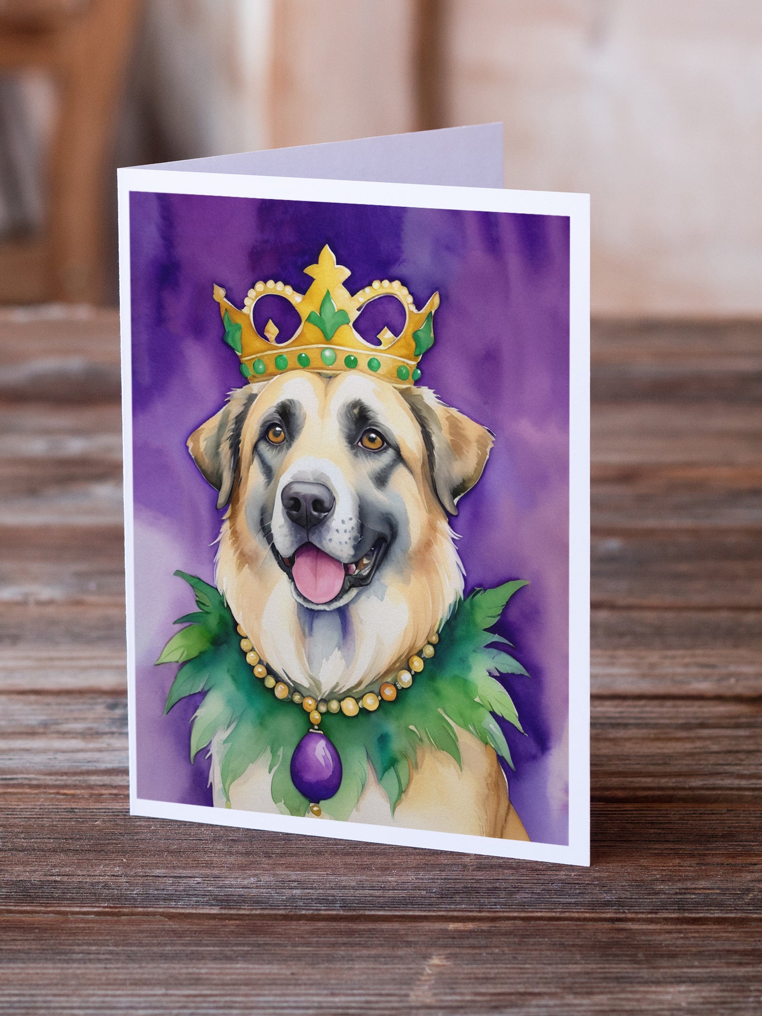 Anatolian Shepherd Dog King of Mardi Gras Greeting Cards Pack of 8