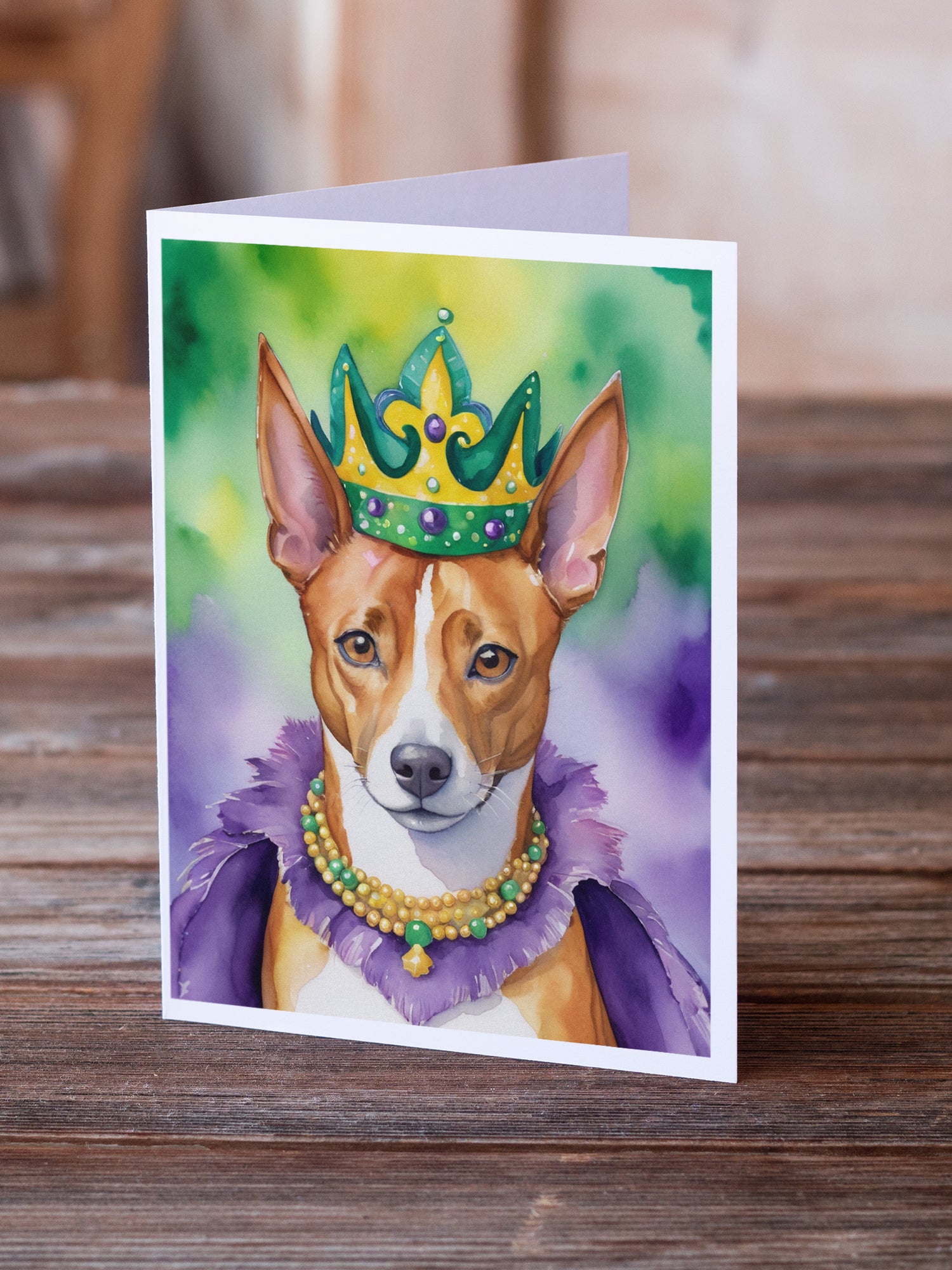 Basenji King of Mardi Gras Greeting Cards Pack of 8