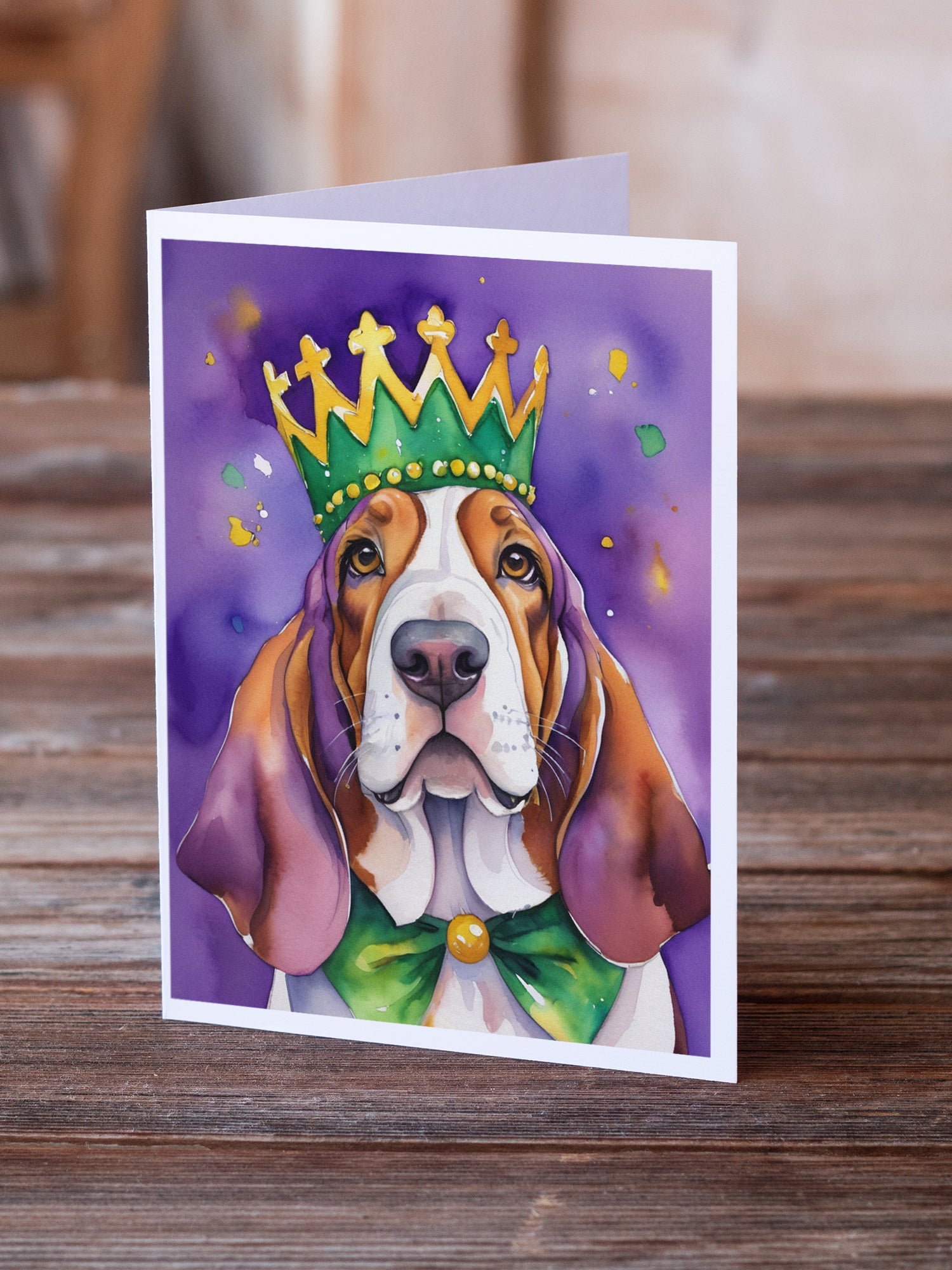 Buy this Basset Hound King of Mardi Gras Greeting Cards Pack of 8