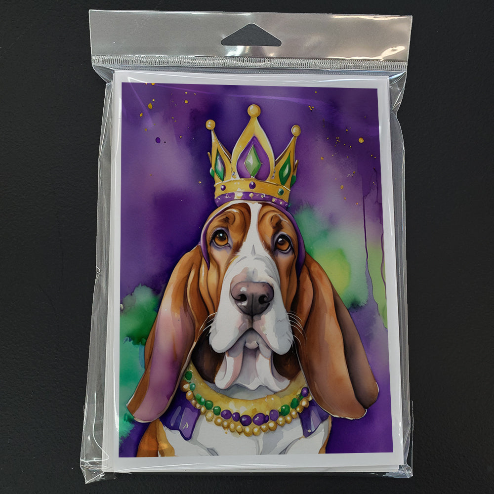 Basset Hound King of Mardi Gras Greeting Cards Pack of 8