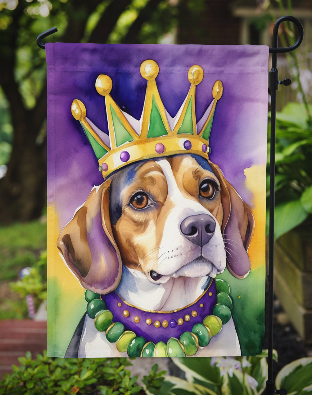 Beagle King of Mardi Gras Garden Flag