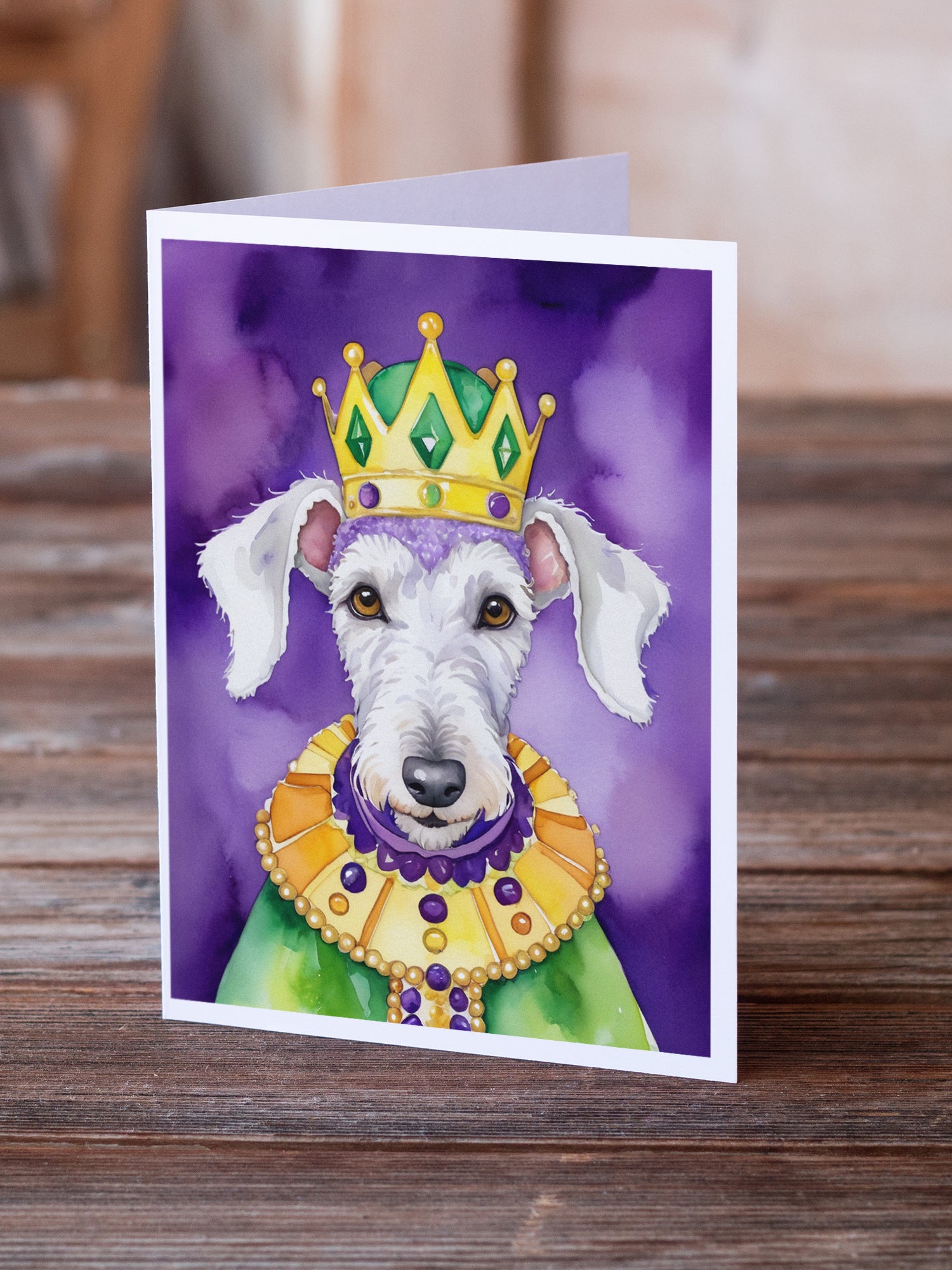 Bedlington Terrier King of Mardi Gras Greeting Cards Pack of 8