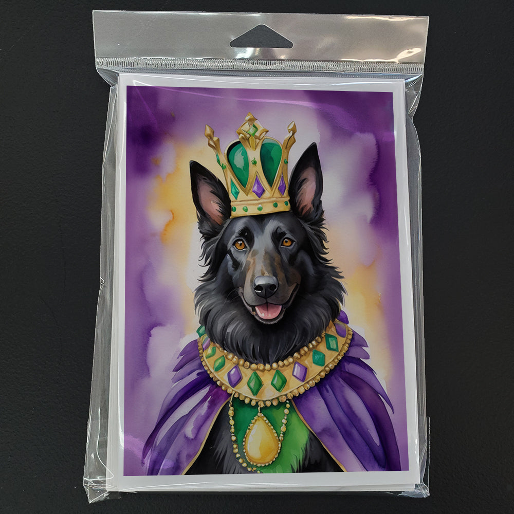 Belgian Sheepdog King of Mardi Gras Greeting Cards Pack of 8