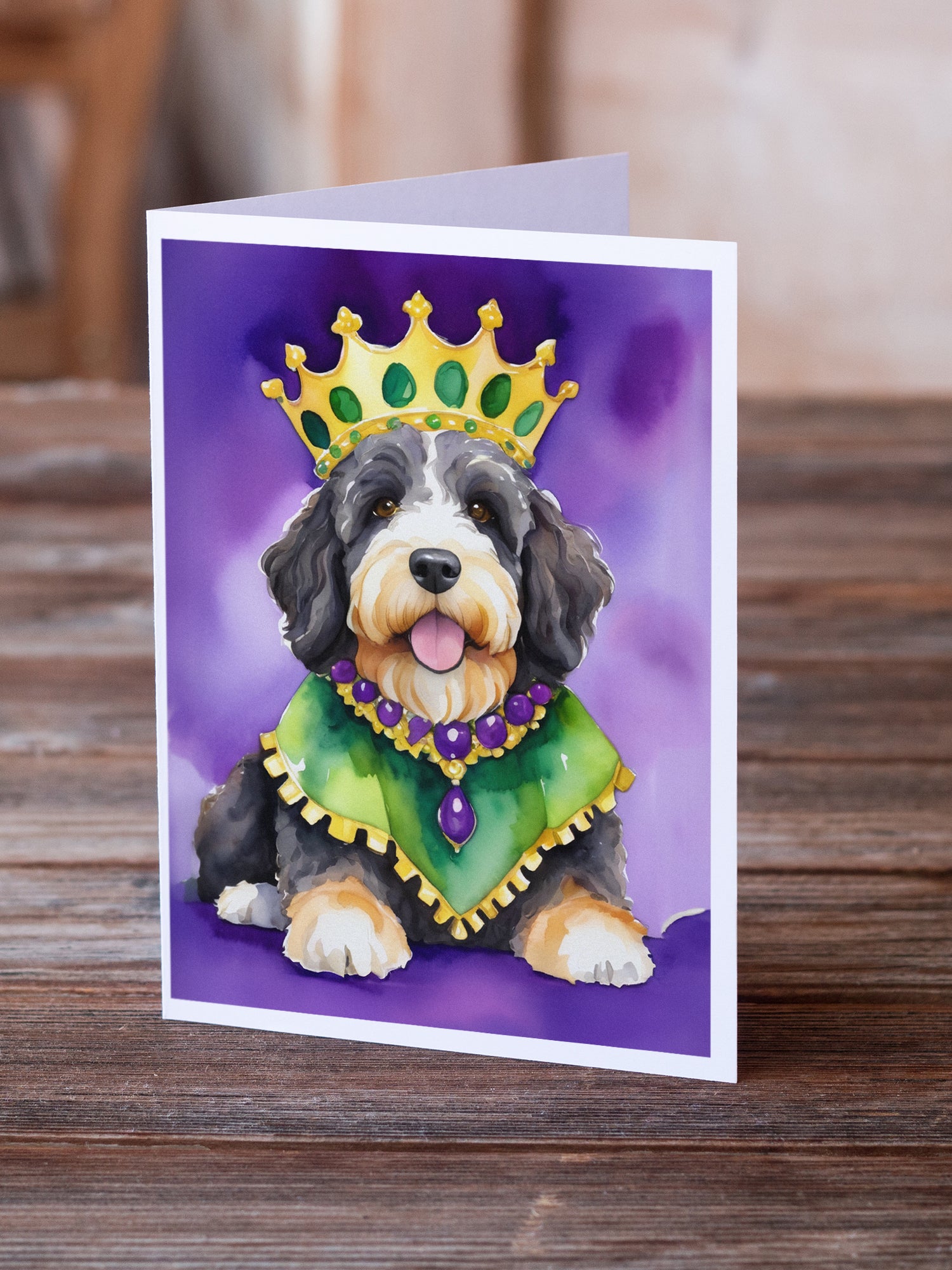 Buy this Bernedoodle King of Mardi Gras Greeting Cards Pack of 8