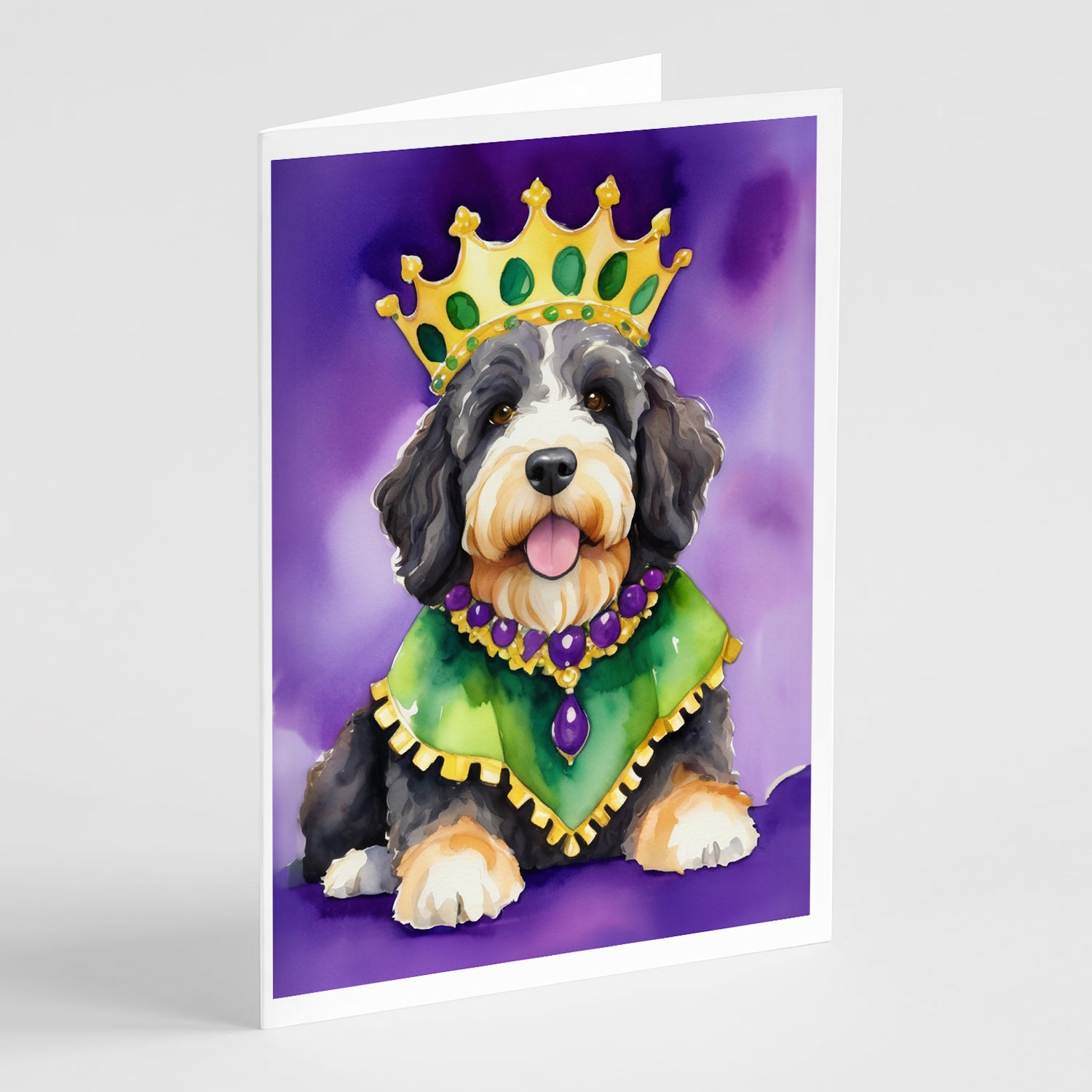 Buy this Bernedoodle King of Mardi Gras Greeting Cards Pack of 8
