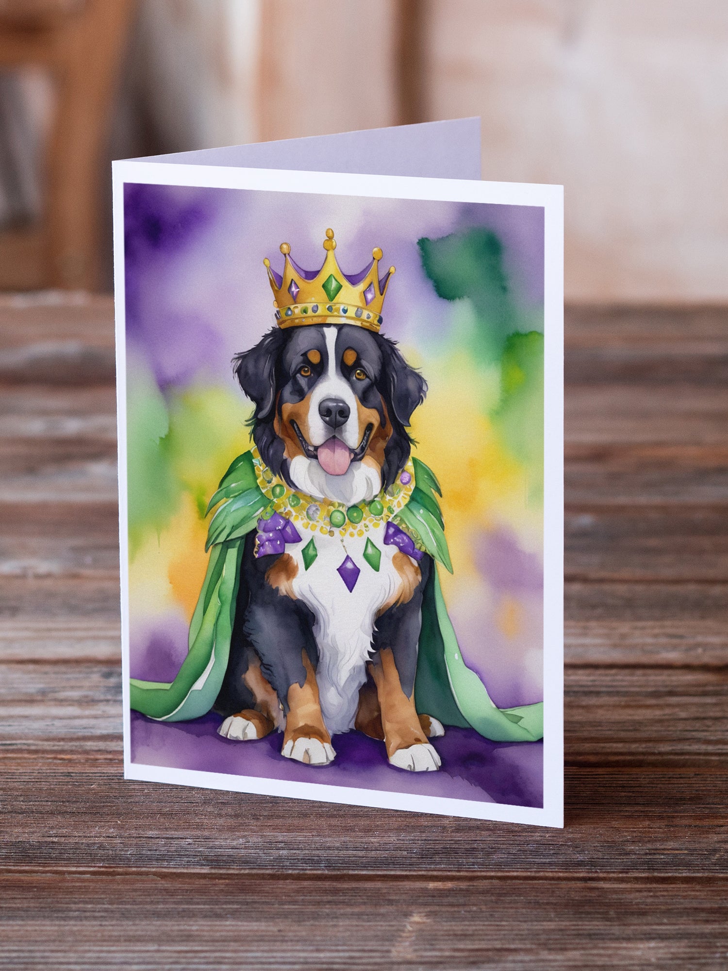 Bernese Mountain Dog King of Mardi Gras Greeting Cards Pack of 8