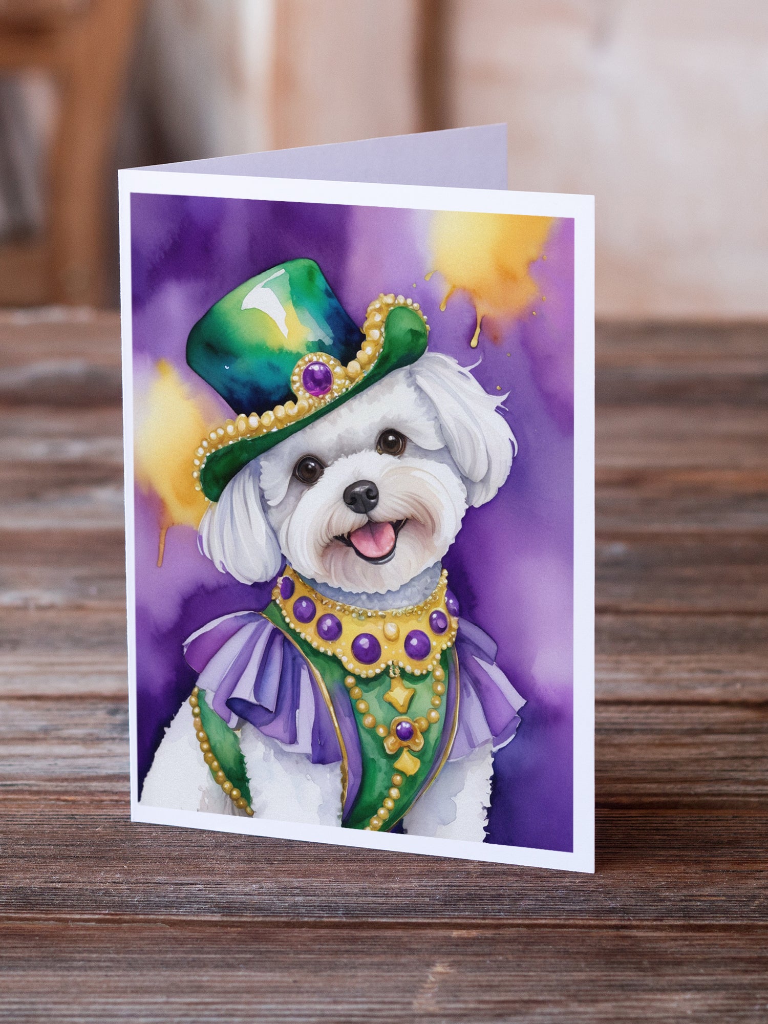 Buy this Bichon Frise King of Mardi Gras Greeting Cards Pack of 8