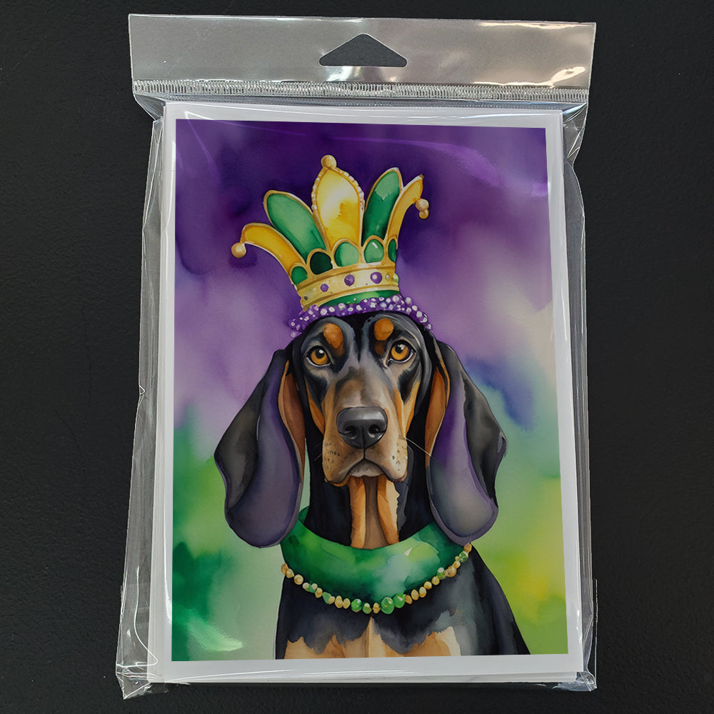 Black and Tan Coonhound King of Mardi Gras Greeting Cards Pack of 8