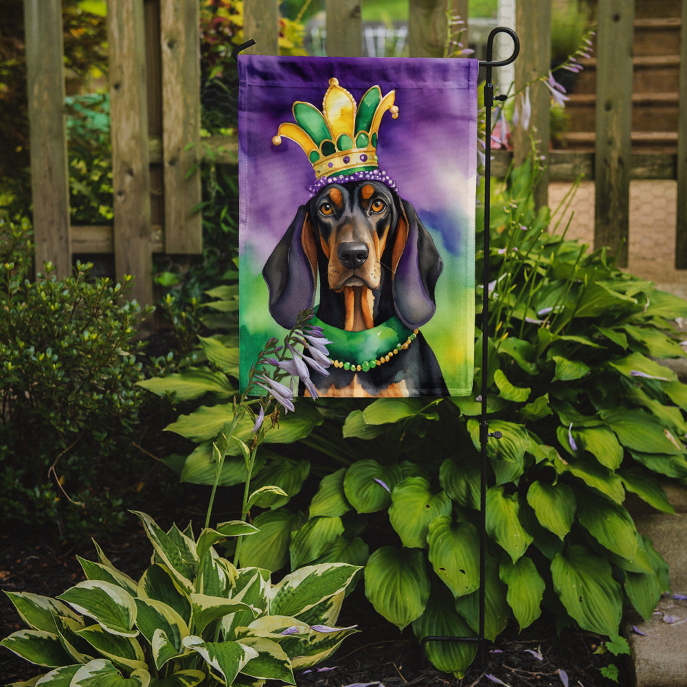 Black and Tan Coonhound King of Mardi Gras Garden Flag