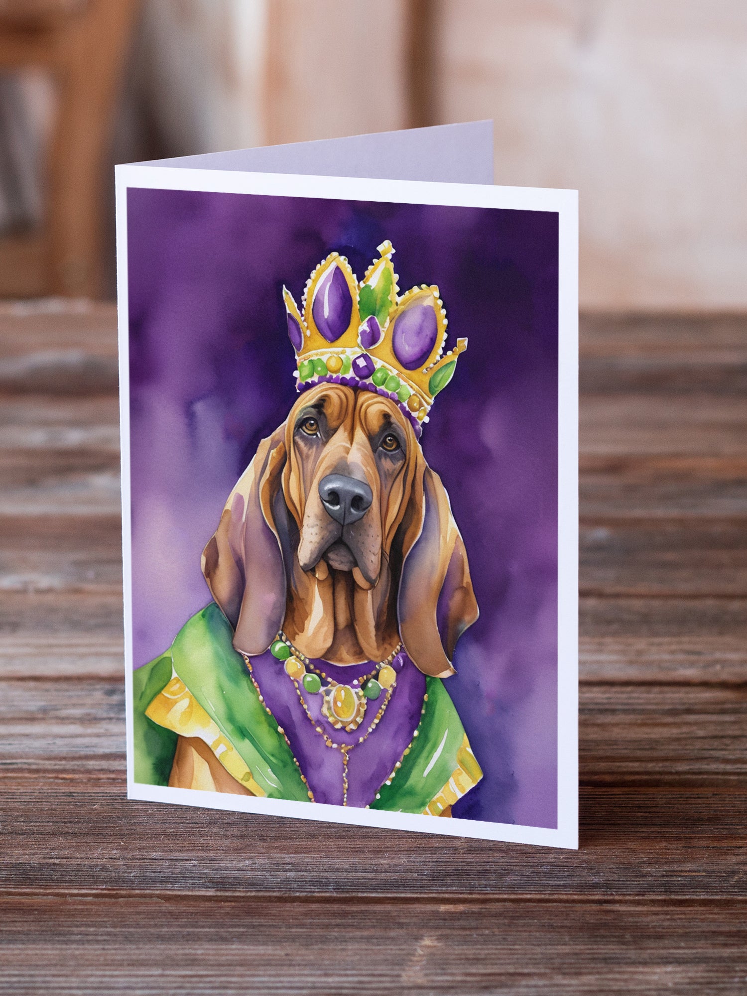 Bloodhound King of Mardi Gras Greeting Cards Pack of 8