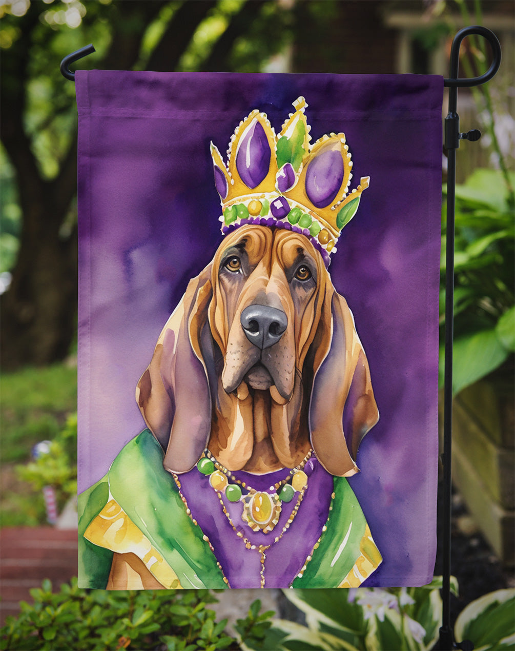 Bloodhound King of Mardi Gras Garden Flag