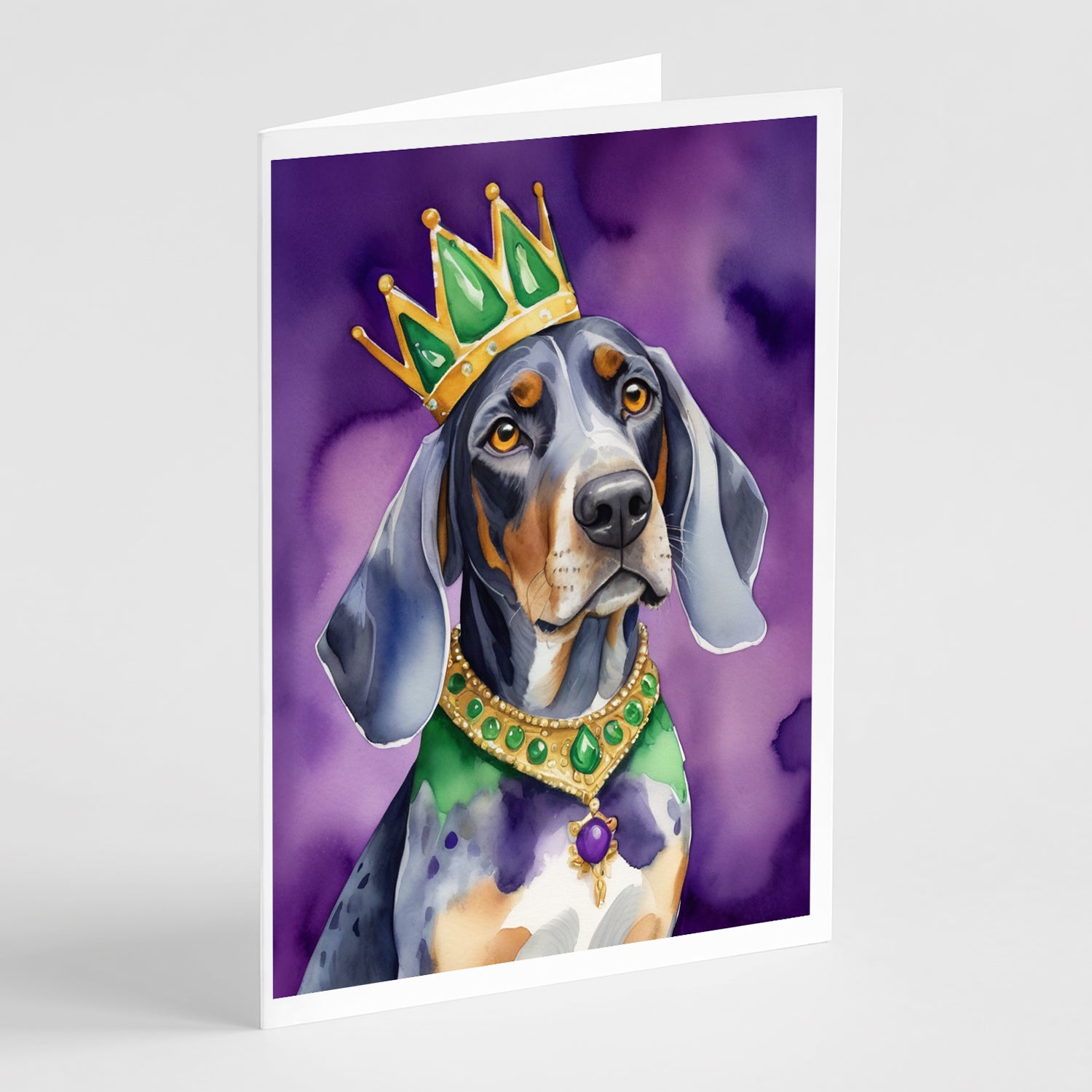Buy this Bluetick Coonhound King of Mardi Gras Greeting Cards Pack of 8